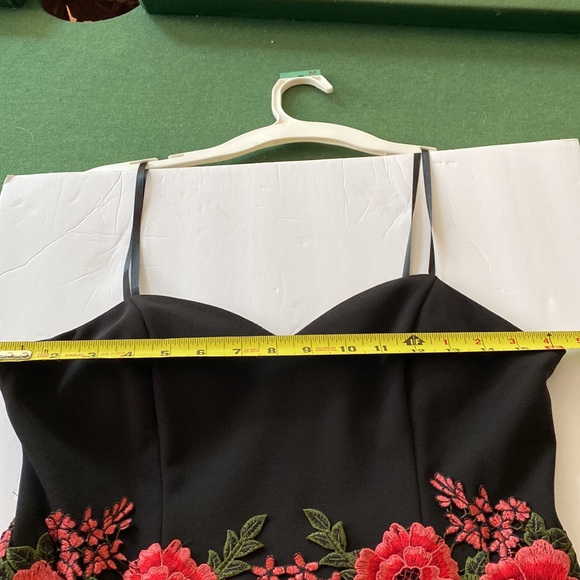 B.Darlin black spaghetti strap skater dress with embroidered roses at waist - Picture 12 of 15